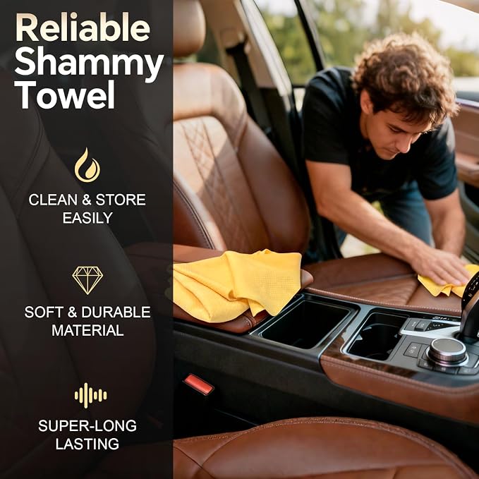 Premium Extra Large Shammy Cloth for Car Drying 2pk (34”x25”)-Super Absorbent XL Chamois Towel for Car-Reusable Shammy Towel for Car, Bathroom,Pets, Dust Remove, No Spots/Streak/Scratch