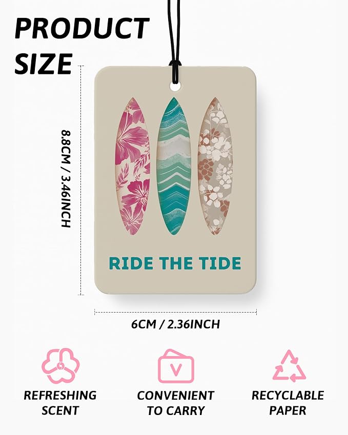 Coastal Beach Car Air Freshener 4 Pcs Coconut Scented, Ocean Waves Surfboard Conch Starfish Car Accessories Mirror Decor for Women, Beachy Hanging Air Freshener for Cars Closet Drawer Books