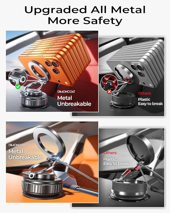 2-Pack【Upgraded】 for Magsafe Car Mount [119+LBS Suction & Metal] 360° Adjustable Magnetic Phone Holders for Your Car Cell Phone Vacuum Mount for Car Accessories for iPhone 17 16 Pro Max 15