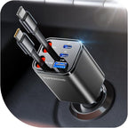 2026 Ultra-Compact Retractable Car Charger, 5 in 1 Car Phone Charger with Dual Type C Cables, 84W Fast Charging USB C Car Accessories Adapter for iPhone 17/16/15/14/13/12/11, Galaxy, Pixel