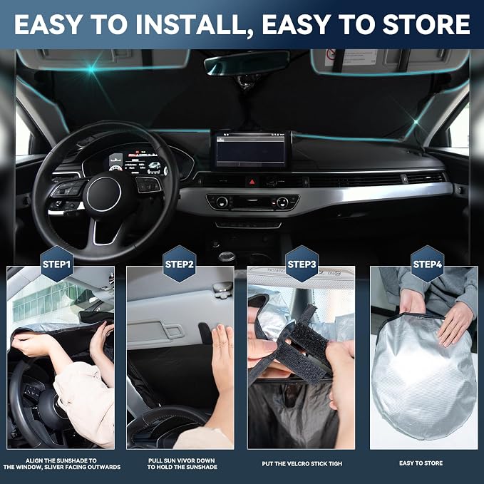 for Rivian R1T 2022-2024 Windshield Sun Shade - 4 Layers for Front Windows Shade Cover Custom Fit R1T Limited Platinum Sun Visor Retractable Block UV Rays Car Accessories