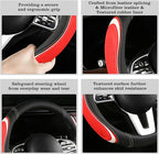 Leather Splicing Black Red White Car Steering Wheel Cover,14.5-15 Inch Universal Microfiber Leather Covers Breathable Anti-Slip Odorless Steering Wheels Accessories for Men Women