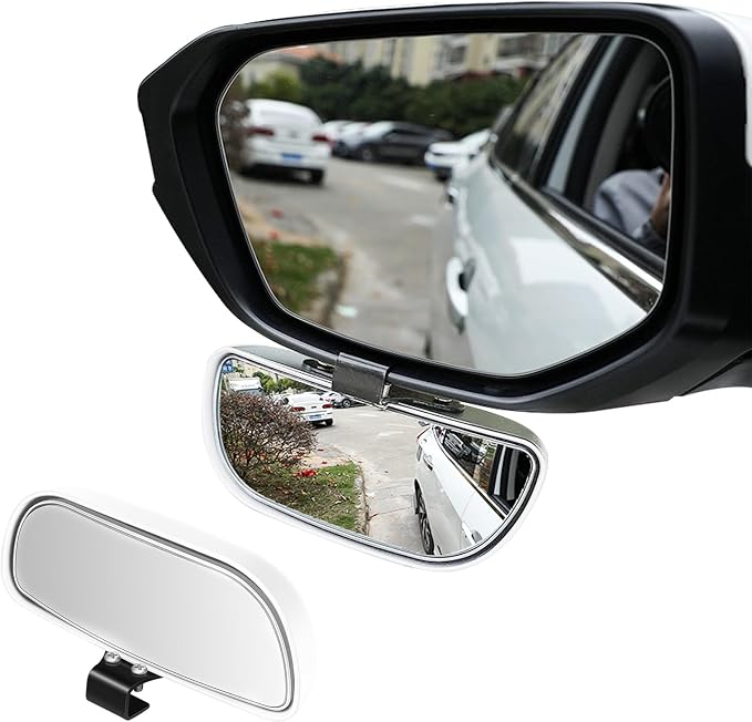 Blind Spot Car Mirror, Adjustable 360 Rotation Auxiliary Convex Wide Angle Mirror, Auto Snap-On Clip for Car, Truck, SUV (White)