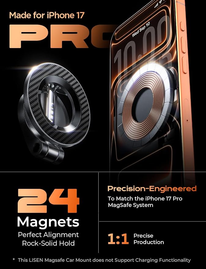 for MagSafe Car Mount for iPhone 17 Pro Max [24 Strong Magnets] Magnetic Phone Holder for Car Dashboard Magnet Phone Mount Car Cell Phone Holder for iPhone 17 Pro Max 16 15 14 13, Carbon Fiber