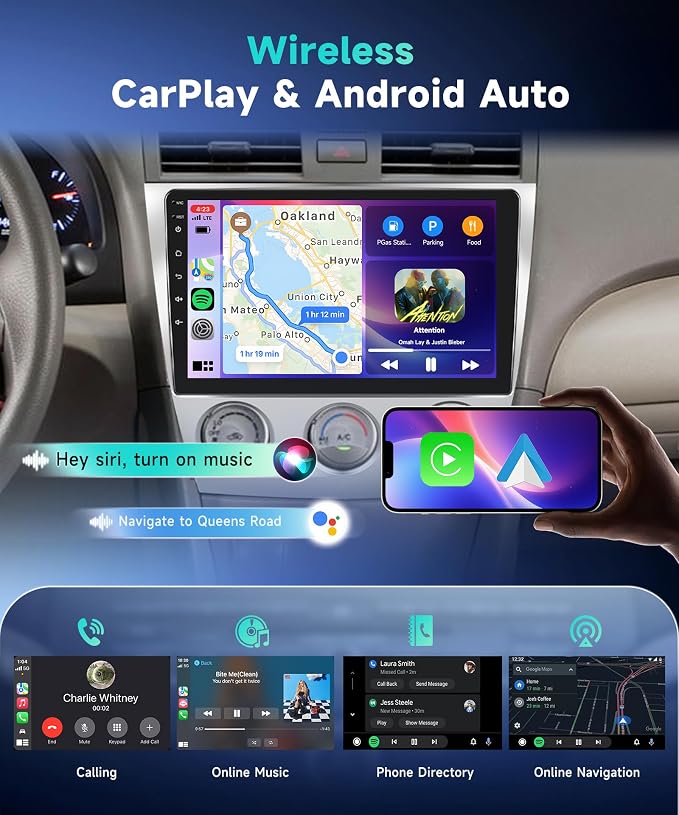 [5G WiFi & 1280 * 720] for Toyota Camry 2006-2011 with Manual A/C Car Radio, 10.1” IPS HD Touch Screen,Wireless CarPlay Android Auto Bluetooth GPS FM RDS SWC Backup Camera(2G+64G)