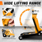 4 Ton Low Profile Floor Jack, Heavy Duty Steel Hydraulic Car Jack with Dual Pistons Quick Lift Pump, Hydraulic Racing Floor Jack, Lifting Range 4.5" to 20", Orange