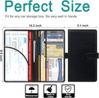 Car Registration and Insurance Holder, Leather Car Glove Box Organizer, Cool Car Accessories for ID, Driver's License Cards & Essential Document, Men&Women, Black