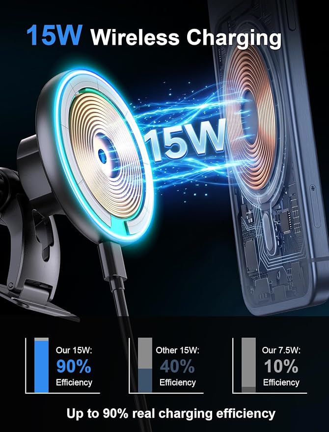 for iPhone Magsafe Car Mount Charger, Wireless Car Charger Magnetic Car Phone Holder for Dash Air Vent-LED HandsFree Car Mount Fast Car Charger for iPhone 17/16/15/14/13/12 Series