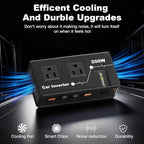 200W Car Power Inverter, Amcelooy Dual DC 12V to 110V AC Car Outlet Adapter to Wall Plug, Fast Charging 24W USB-C & USB Ports,Car Charger Cigarette Lighter Adapter for Phone,Laptop on Road Trip(Black)