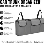 Car Trunk Organizer – Backseat Hanging Large Storage Bag with Adjustable Straps, Waterproof Collapsible Cargo Organizer with 4 Pockets, Space-Saving Trunk Storage for SUV Truck MPV (Grey)