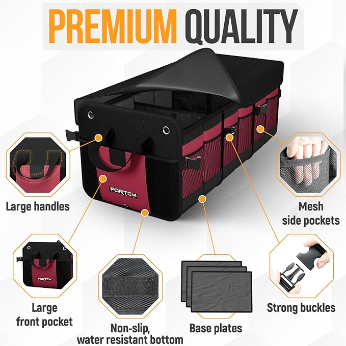 Trunk Organizer with Cooler For SUV Car Organizer and Storage, Collapsible Multi-Compartment, Perfect Christmas Gifts For Men, Women, 1680D Oxford, Non Slip Bottom, Straps, Soft Cover 110L