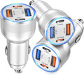 USB C Car Charger, 3 Pack 65W 4 Ports 12V USB C Cigarette Lighter Adapter QC 3.0&PD 30W Super Fast Type C Car Phone Charger for iPhone 15/14/13/11/iPad Pro,Samsung,Android(Silver)