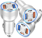 USB C Car Charger, 3 Pack 65W 4 Ports 12V USB C Cigarette Lighter Adapter QC 3.0&PD 30W Super Fast Type C Car Phone Charger for iPhone 15/14/13/11/iPad Pro,Samsung,Android(Silver)