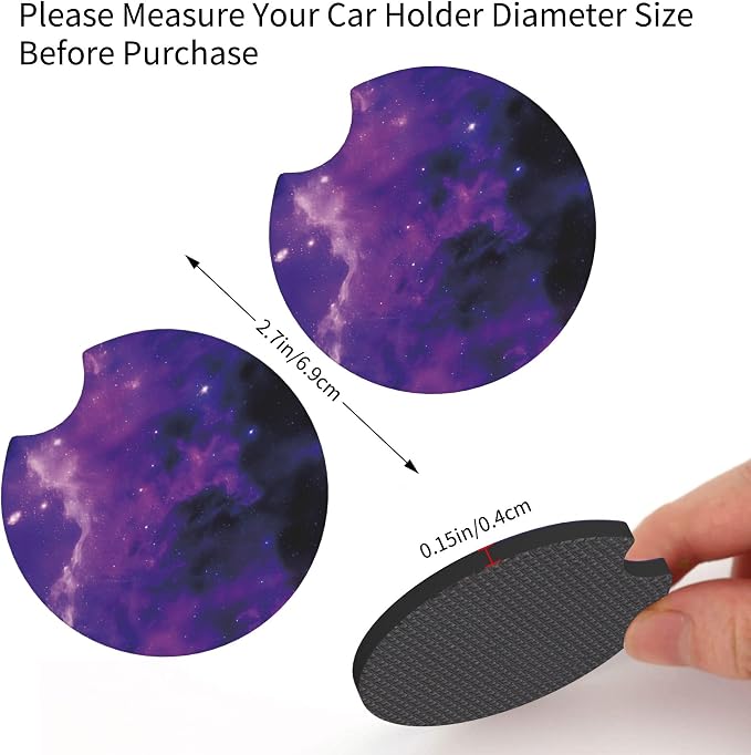 Starry Sky Purple Steering Wheel Cover Starry Sky Purple Milky Way Steering Wheel Cover Anti-Slip Universal Breathable 14-15-in 2 Car Cup Coasters for Men Women