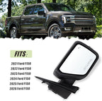 Right Passenger Side Door Mirror Compatible With 2021-2026 Ford F150 With Manual Folding Heated Blind Spot Turn Signal Light Temperature Sensors Matte Black Replace#ML3Z17682TA (11Pins)