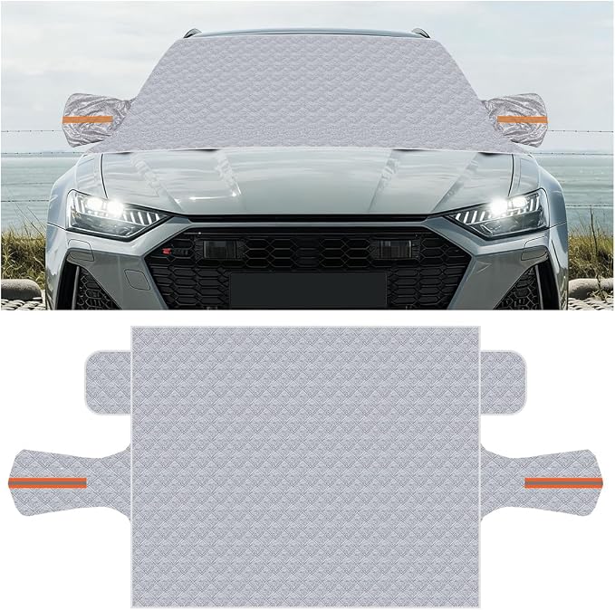 Magnetic Car Windshield Snow Cover, 4 Layers Winter Automotive Windshield Frost Protective Cover with Side Mirror Protector, All-Weather Vehicle Exterior Accessories for Sedan SUV (L)