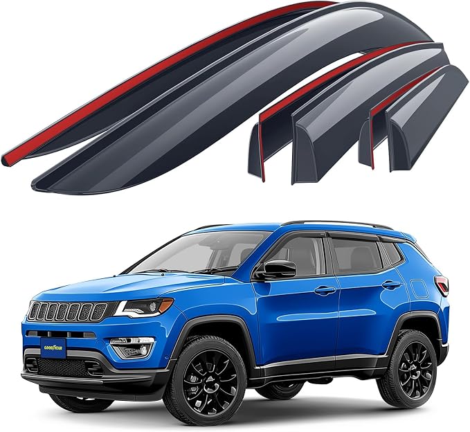 Goodyear Shatterproof Window Deflectors for Jeep Compass 2017-2026, Tape-on Rain Guards, Window Visors, Vent Deflector Visor, Car Accessories,6 pcs. - GY008945