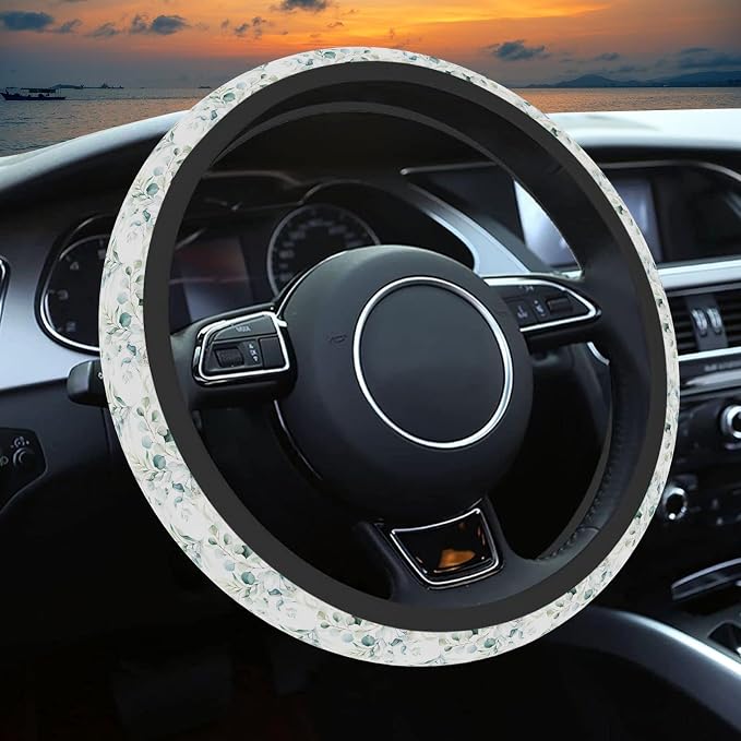 Leaf Steering Wheel Cover, Cute Print Steering Wheel Cover Protector, Ultra Thin Breathable Non-Slip, Car Accessories for Women, for Steering Wheel with a Diameter of 14.5"-15"