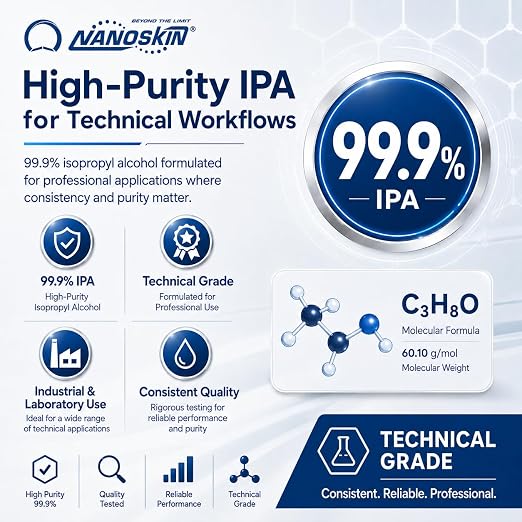 99.9% Isopropyl Alcohol (IPA) – High-Purity Technical Grade Alcohol for Industrial & Laboratory Use, Fast Evaporating, Low-Residue Formula – 13.5 fl oz (400 mL), Single Pack