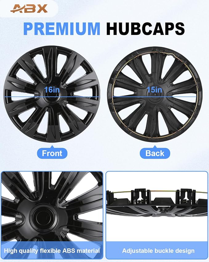 Hubcap Wheel Covers Hub Caps 16 Inch Set of 4 Black Universal Wheel Rim Cover R16 Stylish Car Decor Wheel Covers