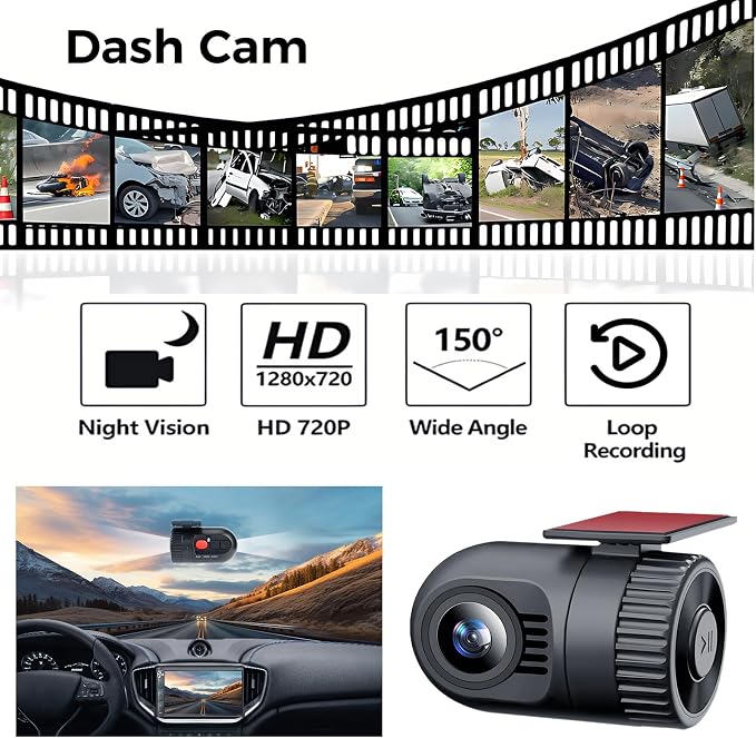 Double Din Car Stereo with Dash Cam, Wireless Apple CarPlay & Android Auto, 240W 4.2CHN, 7" Touchscreen, SWC, Bluetooth, FM/AM Car Radio, 2 Subwoofers Outputs, Backup Camera