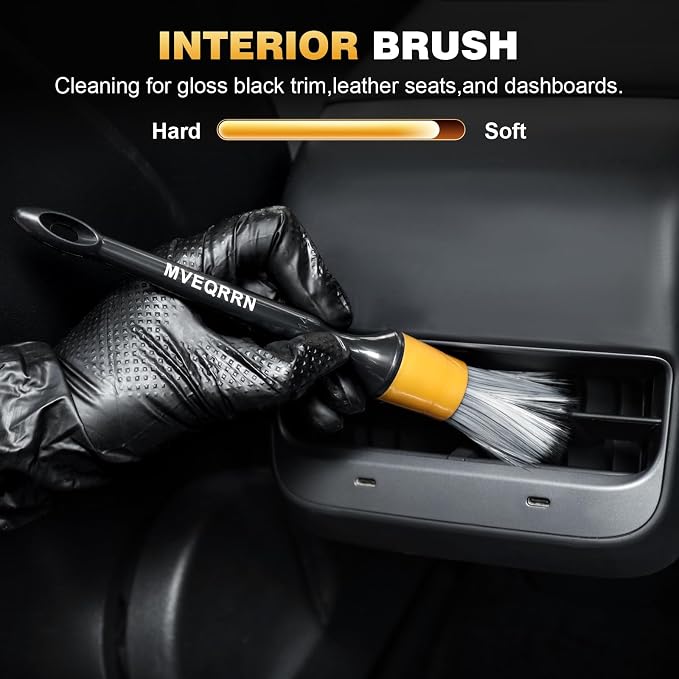 MVEQRRN 7PCS Car Detailing Brush Set,Boars Hair Detail Brush Kit(Gold) | Ultra Soft No Scratch, Car Dust Brush, Interior Detailing Brushes Kit, Detail Brushes Car Detailing for Interior Exterior