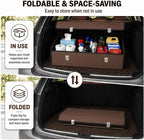 Car Trunk Organizer with Lid, Foldable Faux Leather Storage Box | Foldable design, faux leather exterior, 3 compartments
