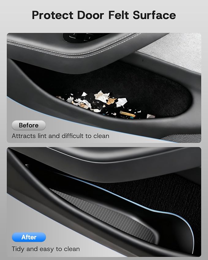 2026 Upgrade Door Side Storage Box for Tesla Model Y Juniper, [Rear Door Emergency Pull Cord & Waterproof & Dustproof] 1:1 Fit Door Pocket Organizer for Tesla Model Y Accessories 2025 2026