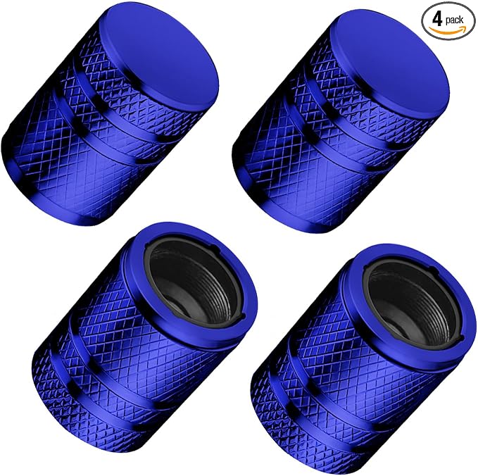 Tire Valve Stem Caps - (4 Pack) Premium Metal Air Caps with Plastic Liner, Durable, Corrosion Resistant and Leak-Proof, Universal Fit for Cars, Trucks, Motorcycles, and Bikes - Blue