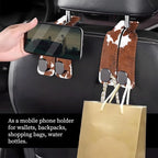 Car Seat Headrest Hook, Universal Leather Cute Hanger Holder Hook, Storage Organizer Interior Accessories for Purse Bags Handbag Brown White Cowhide