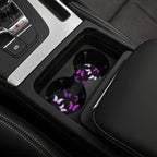 Butterfly Purple Steering Wheel Cover Set + Butterflies 2 Car Coasters | Cute Fashion Car Accessories, Breathable Anti-Slip, Universal 14-15 Inch, Neoprene Coasters, Gift for Women Men