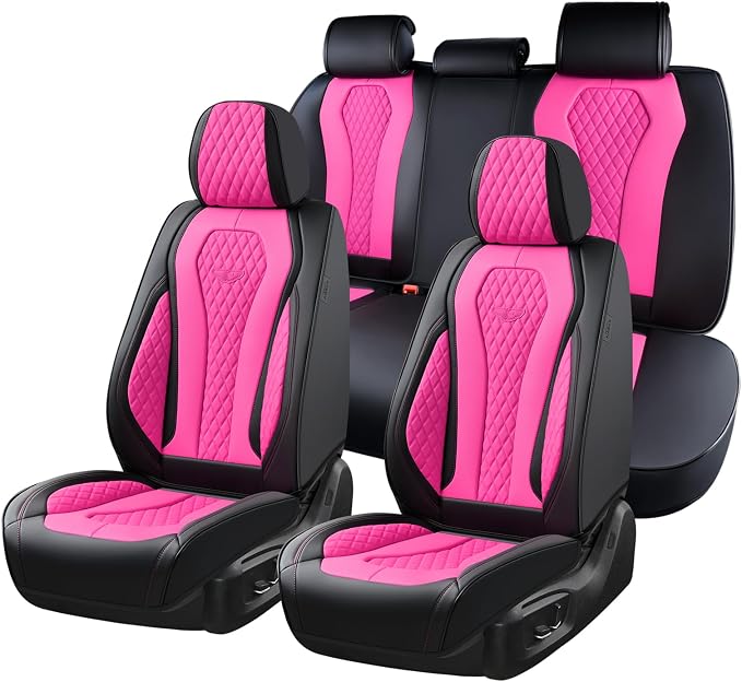 Seat Covers, Car Seat Covers Full Set, Rose Car Seat Cover, Driver Seat Covers Front Seats Rear Seat Cover, Luxury Car Seat Cushion,Leather Seat Cover Seat Protector Fit for Most Cars
