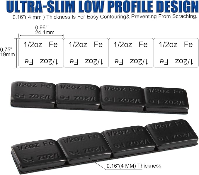 Upgraded Wheel Weights 1/2oz, 0.5oz, Black - 24PCS Adhesive Stick on Wheel Weights, 12oz/Box, Perfect for Cars/Trucks/SUVs/Motorcycles