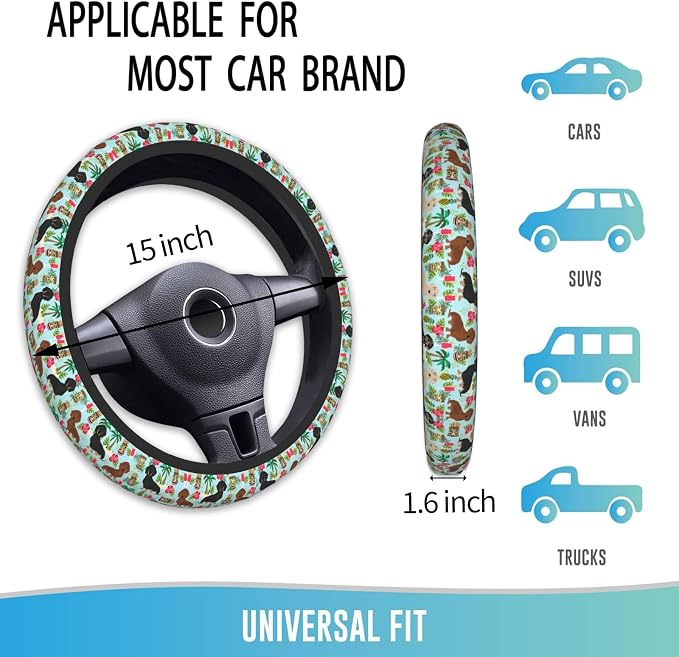 Elastic Steering Wheel Cover Car Accessories Cute Universal 15 Inch Absorbing Sweat Non-Slip Breathable for Man Woman, Cute Dachshund Floral