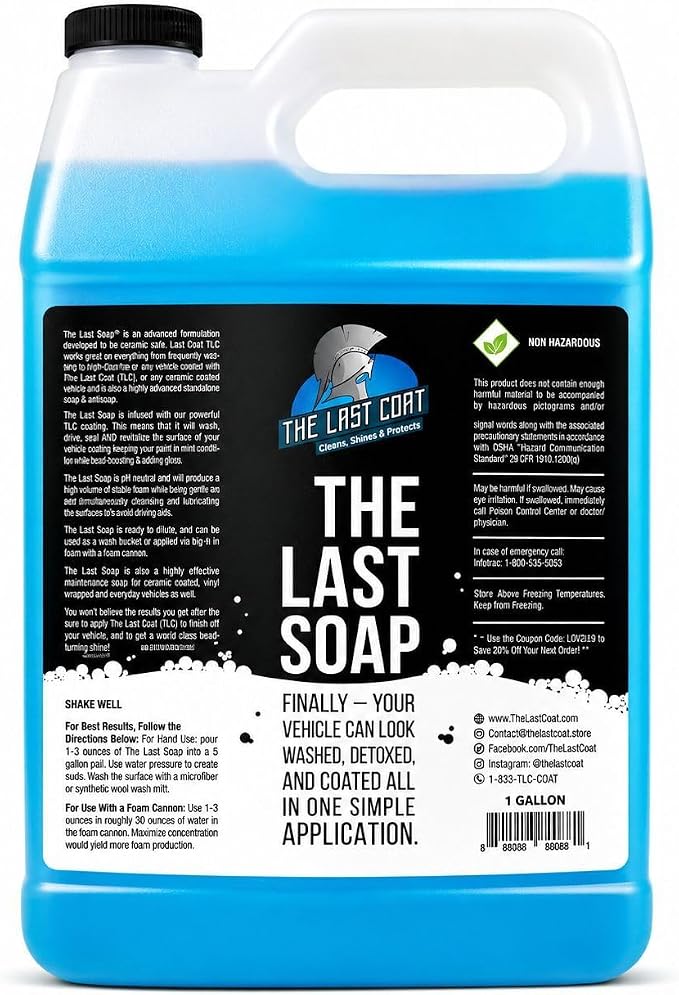 Ceramic Car Wash Soap & Shampoo 128 oz – pH Neutral Ceramic Coating Maintenance Soap with Hydrophobic Protection for Foam Cannon & Bucket Wash, Cars, Trucks, RVs & Boats