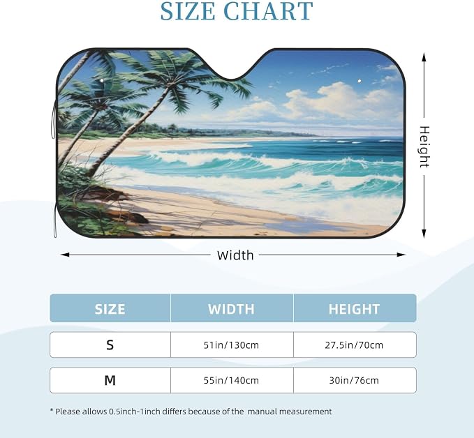 Windshield Sun Shade Beach Sea Palm Tree Car Front Window Sunshade Cover for Truck SUV Blocks UV Rays Automotive Visor Interior Protector 51 x 27.5 inch
