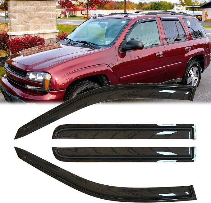 4pcs Original Shatterproof Side Window Wind Deflectors for 02-06 Trailblazer Ext,Outside Mount Rain Guards Sets,Window Visor for Cars,Vent Deflector for 02-06 Trailblazer EXT&Envoy XL/XUV 94240