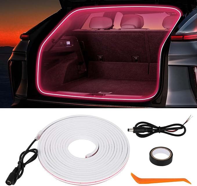 Car LED Strip Lights - Trunk Cargo Ambient Lighting, Pink 10000K, 177.16 inches Flexible Cuttable LED Light Strip, Easy Install, Waterproof, Universal Fit for Car Trunks, SUVs, and Vans