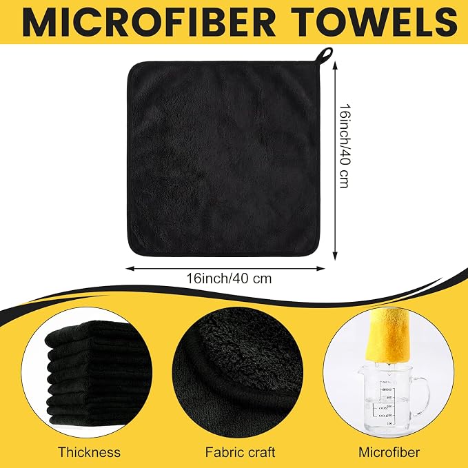 60 Pcs Microfiber Towels: 16"x16" Microfiber Drying Towels Bulk Micro Fiber Car Cleaning Cloth for Cars Drying Washing Polishing Cleaning Household Supplies (Black,Yellow)