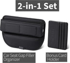Car Seat Gap Filler Organizer with Charging Hole, In Between Car Seat Catcher for Car, Truck, SUV, Premium PU Leather Interior Accessories, Console Organizer for Phone, Keys and Small Items – Black