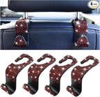 Mandark 4PCS Bling Car Seat Headrest Hooks, Crystal Rhinestone Vehicle Seat Back Hanger for Grocery Purses Handbags, Diamond Auto Seatback Storage Organizer Hanger, Universal for Most Cars (Red)