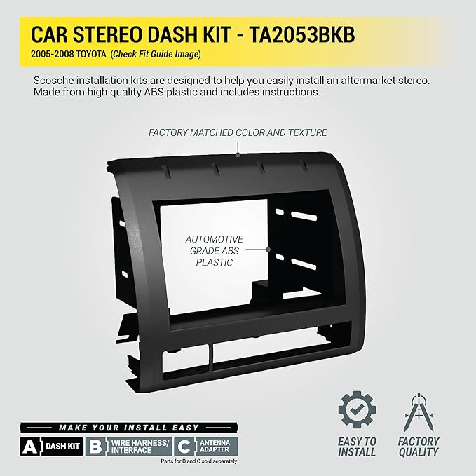 TA2053BKB Compatible with 2005-2011 Toyota Tacoma Double Din Dash Kit (Black)