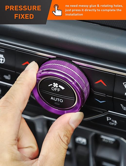 HVAC Climate Control Panel Knob Trim Kit & Light Control Switch Cover, Air Conditioner Knob Aluminum Alloy Ring for 2018-2024 Jeep Wrangler JL JLU & Gladiator JT, Interior Accessories,Purple