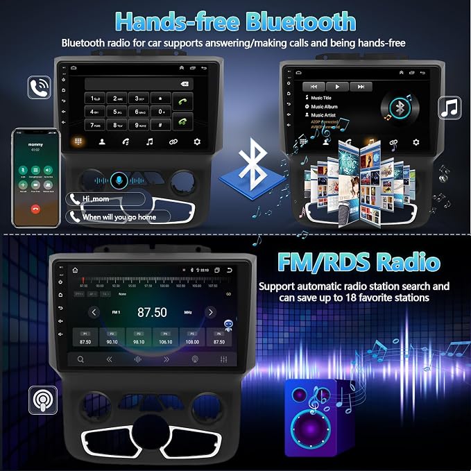 9" Touchscreen Car Stereo for Ram 2013-2019 with CarPlay & Android Auto | GPS Navigation, Bluetooth, SWC, FM/RDS, AHD Backup Camera, Android 13 OS, 2+32GB
