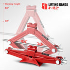 1.5 Ton (3,306 lbs) Scissor Lift Jack with Labor-Saving Ratchet Wrench for Most Cars, 4'' - 15.2'' Lifting Range, Red, TOOLS-00477