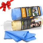 Premium Shammy Towel for Car Drying 2pk (26”x17”)-Super Absorbent Chamois Towel-Reusable shamies Towels for Cars, Bathroom,Pets, Dust Remove, No Spots/Streak/Scratch, Large, Yellow&Blue