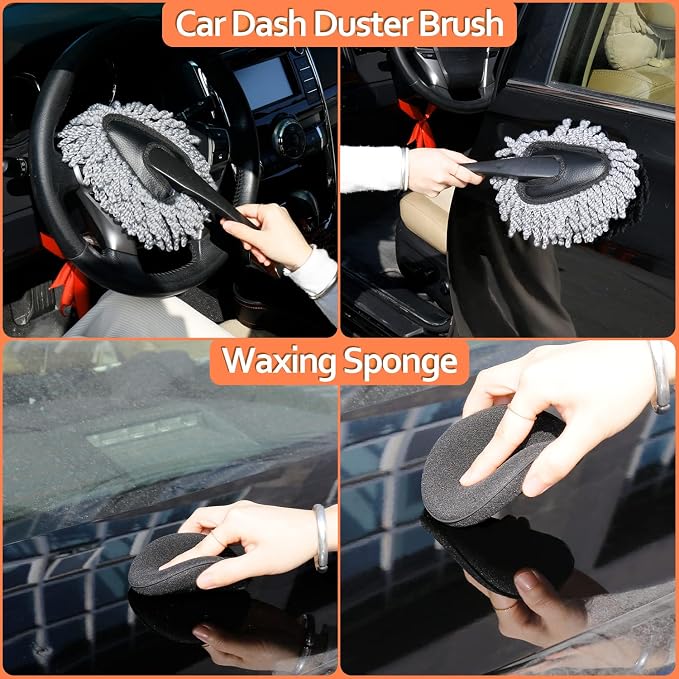 Car Detailing Kit, Microfiber Cleaning Tools with Storage Bag | Scratch-Proof Microfiber, 17Pcs Complete Set, Fits Most Vehicles, Dual Interior & Exterior Use, Orange, Ideal Gift