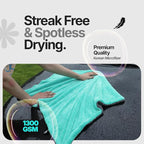 Crystal Clean 1300GSM Microfiber Towels for Cars – XL Drying Towel with Double Twisted Loop, Professional Detailing Towel Car Detailers - Quick Dry, Paint Safe & Swirl-Free (2 Pack Green)