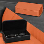 Car Sunglasses Holder, Large Capacity Universal Fit Adhesive Mount Eyewear Case with Magnetic Closure Glasses Protective Storage Box for Man Women Beige