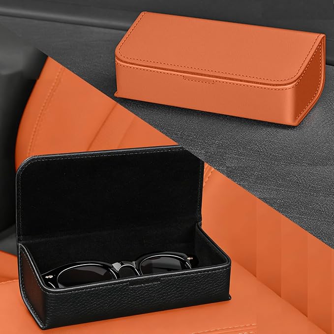 Car Sunglasses Holder, Large Capacity Universal Fit Adhesive Mount Eyewear Case with Magnetic Closure Glasses Protective Storage Box for Man Women Black